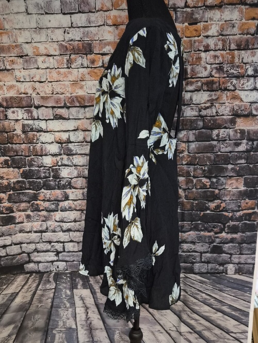 Free People Wanderer Mini Dress with Lace Trim Bell Sleeves And Cut Out Back - Picture 7 of 11